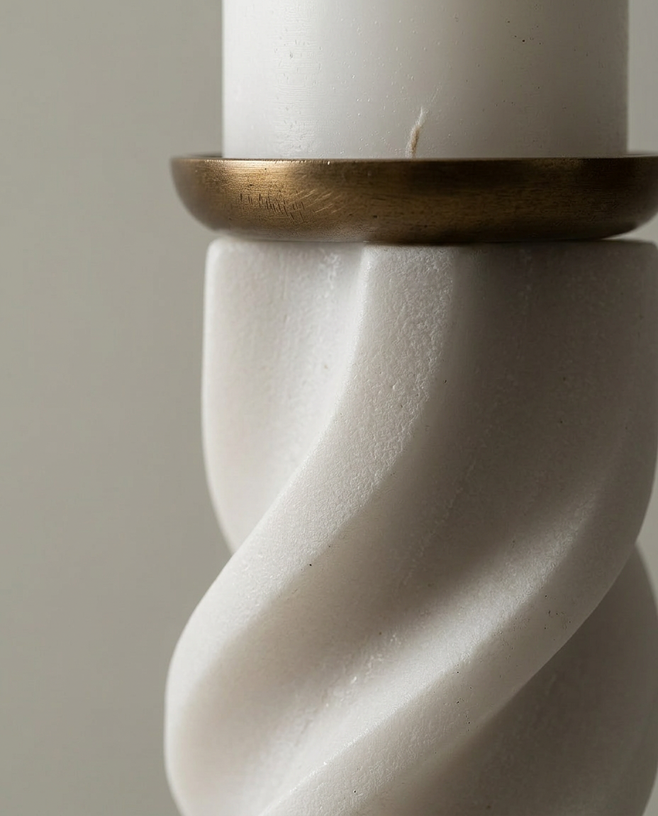 Grip and Twist Marble Candle Holder, close-up detail showing texture and material