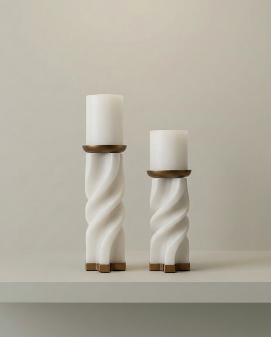 Grip and Twist Marble Candle Holder, front view on neutral background