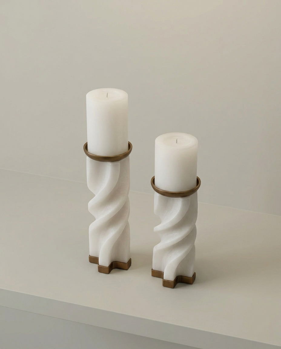 Grip and Twist Marble Candle Holder, elevated angle view