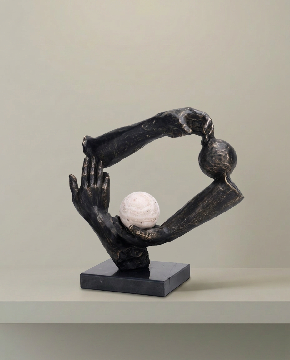 Hands Circle Sculpture, front view on neutral background