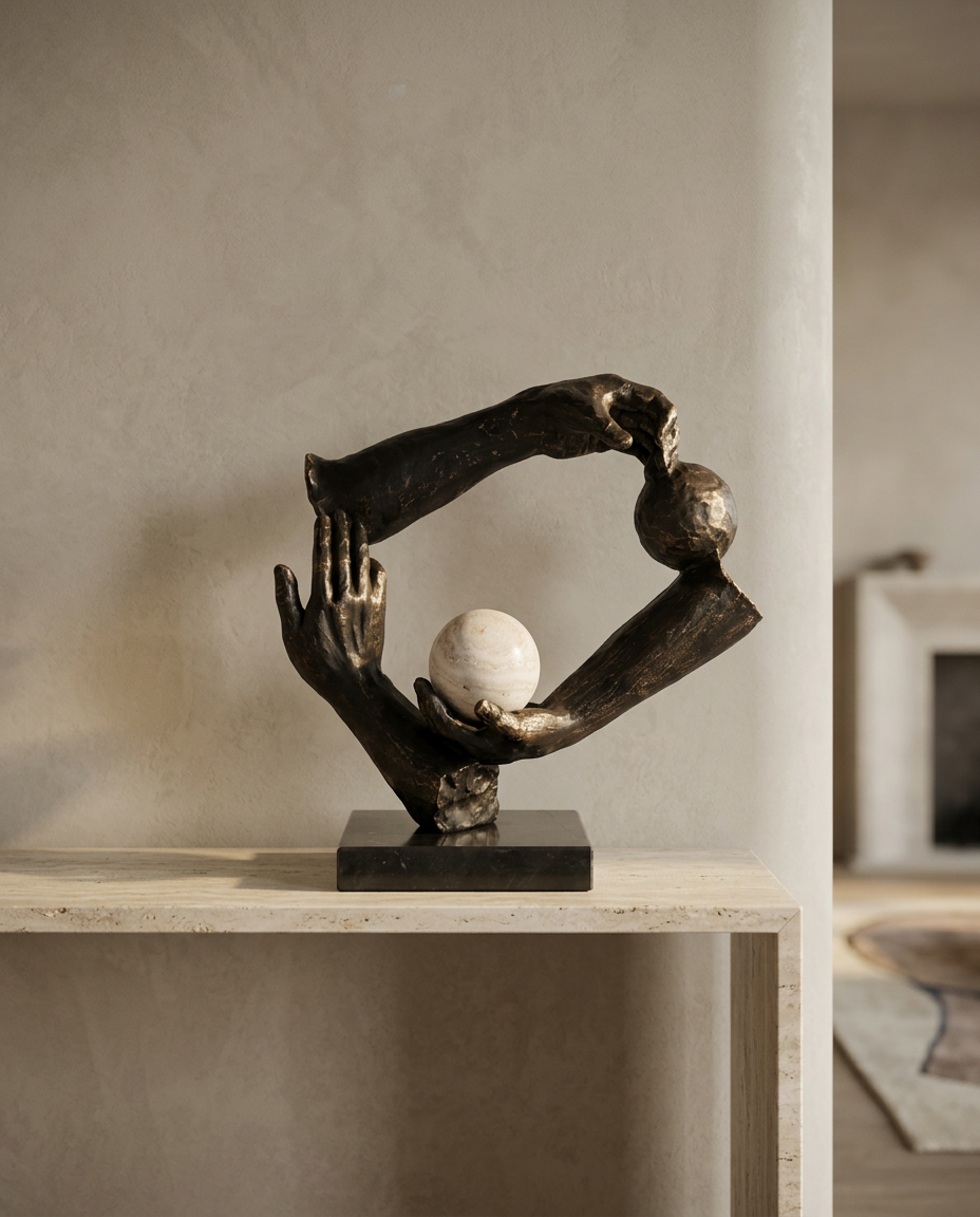 Hands Circle Sculpture, styled in a real interior setting