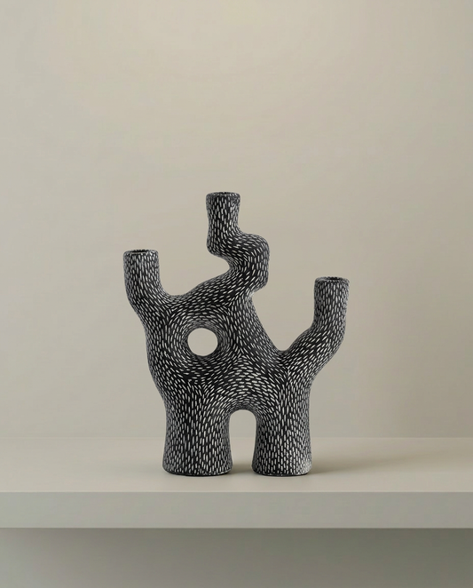 Coral Candle Holder, Hollow, front view on neutral background