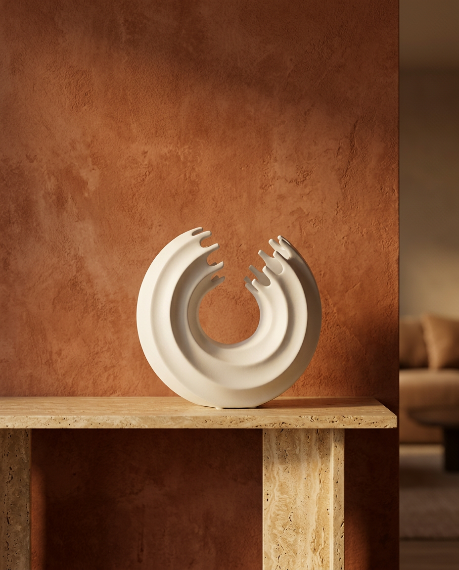 Layered Arc Sculpture, styled in a real interior setting