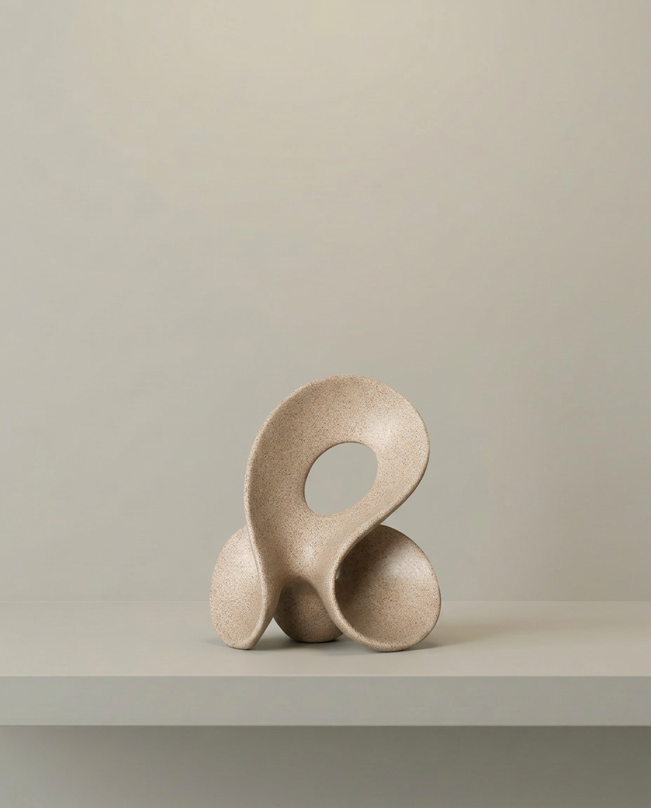 Looped Stone Sculpture, front view on neutral background