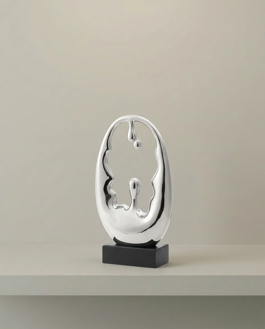 Mirror Oval Sculpture, front view on neutral background