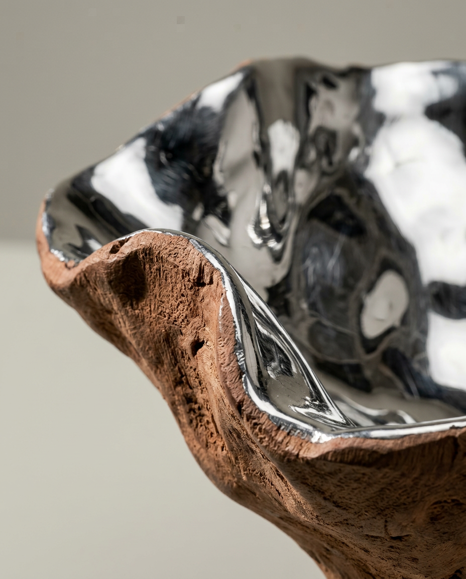 Mirror Tripod Bowl, close-up detail showing texture and material