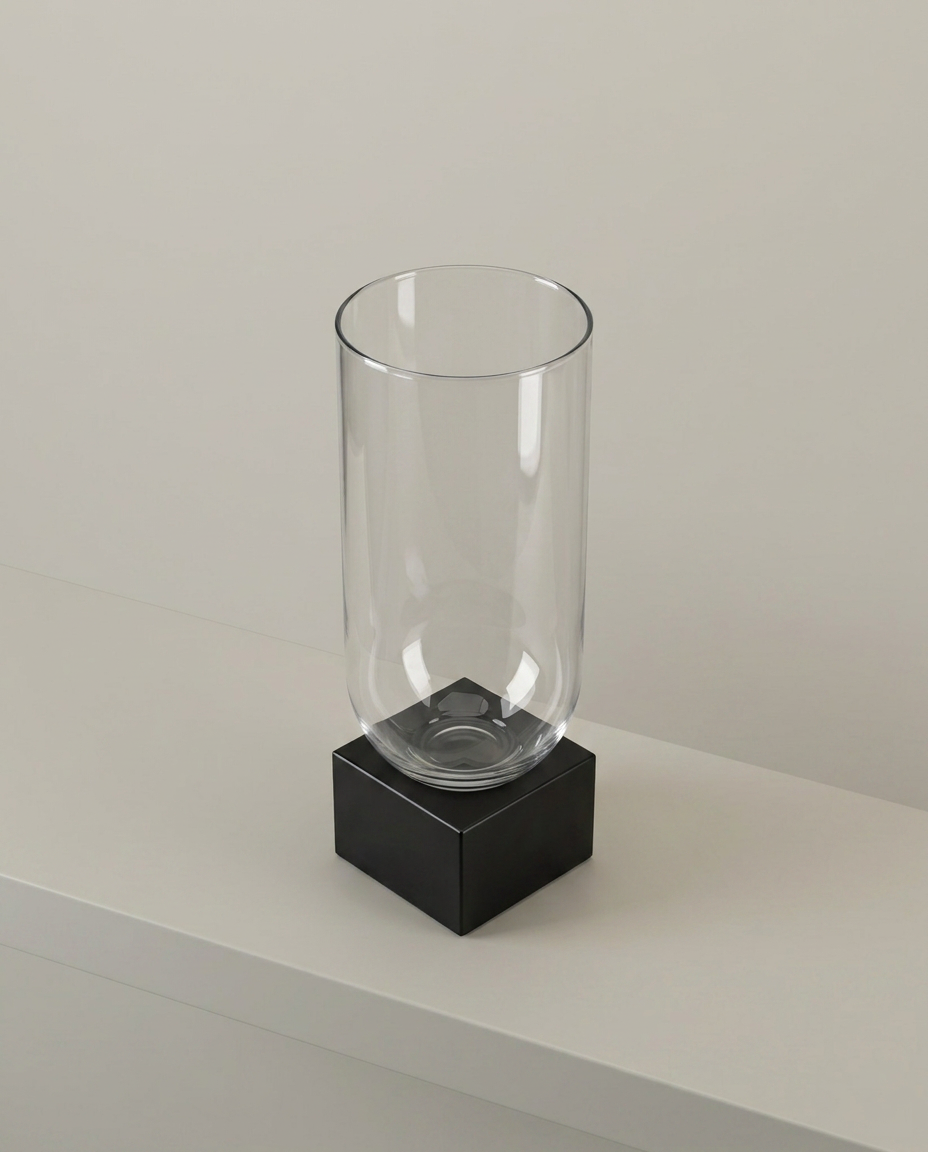 Noir Glass Vase, Tall, elevated angle view