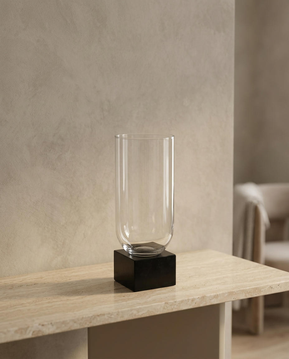 Noir Glass Vase, Tall, styled in a real interior setting