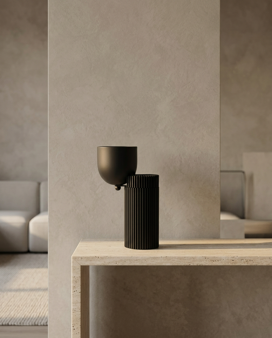 Noir Ribbed Candle Holder, styled in a real interior setting