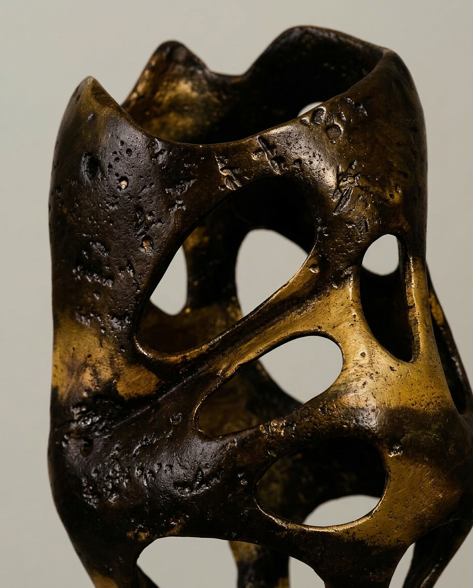 Perforated Bronze Sculpture, close-up detail showing texture and material