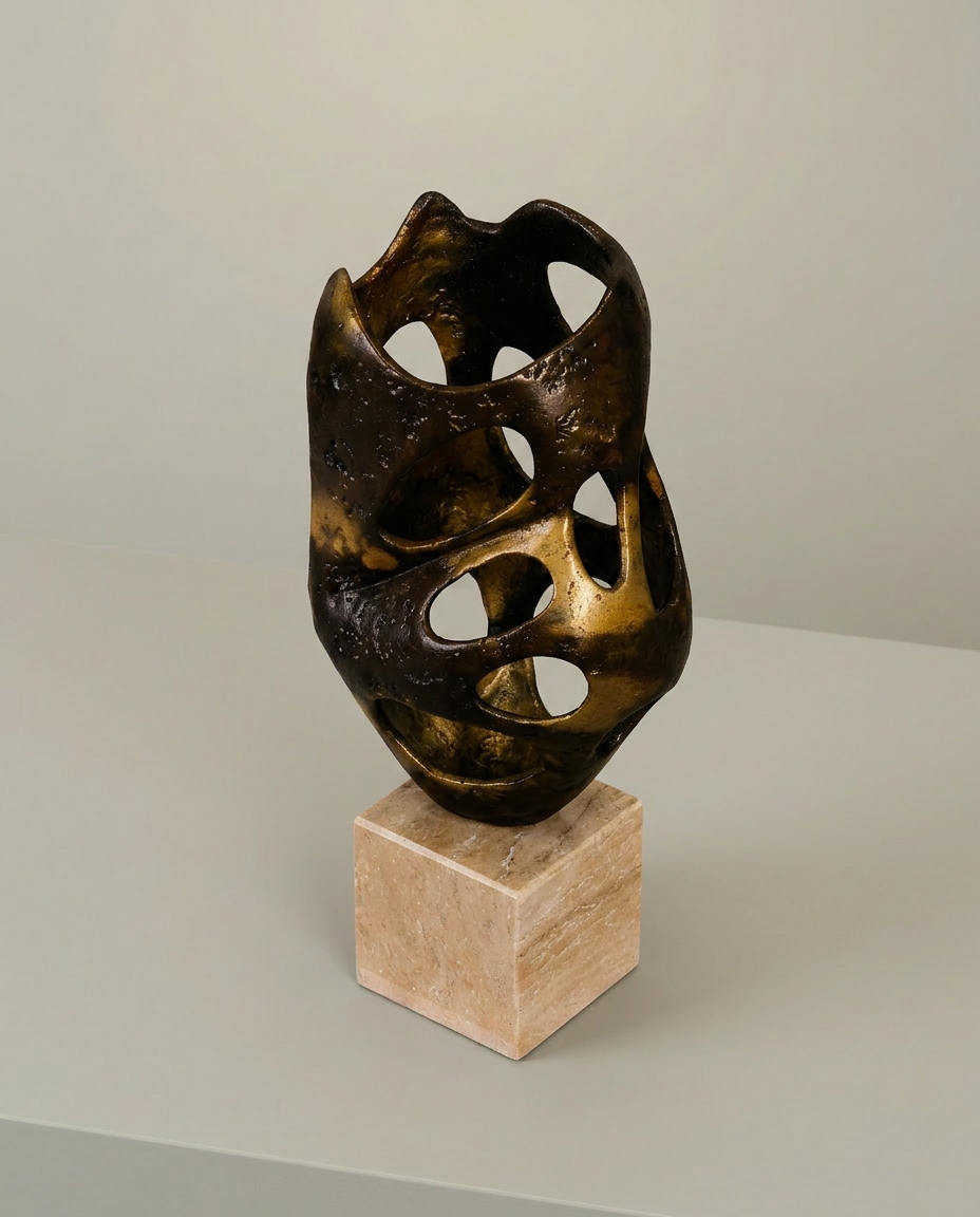 Perforated Bronze Sculpture, elevated angle view