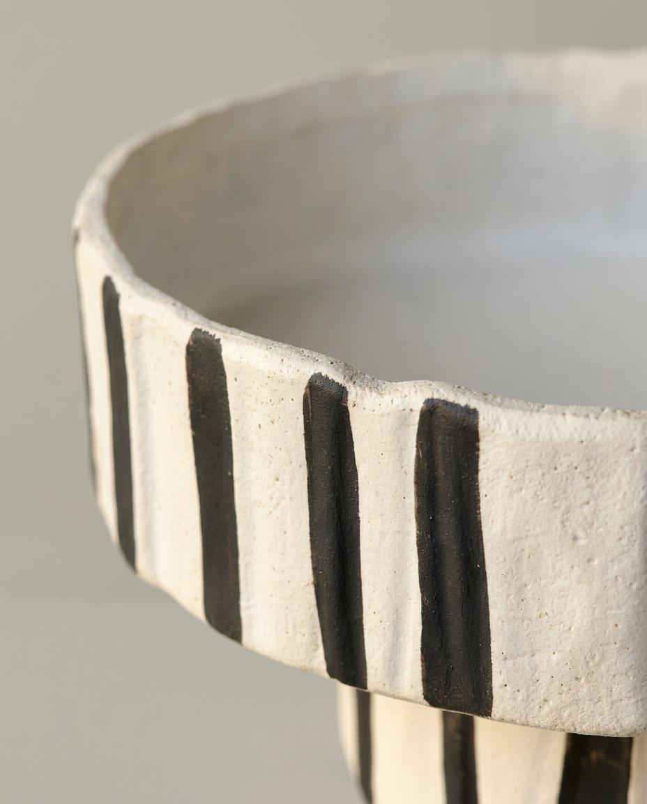 Pinstripe Footed Bowl, close-up detail showing texture and material
