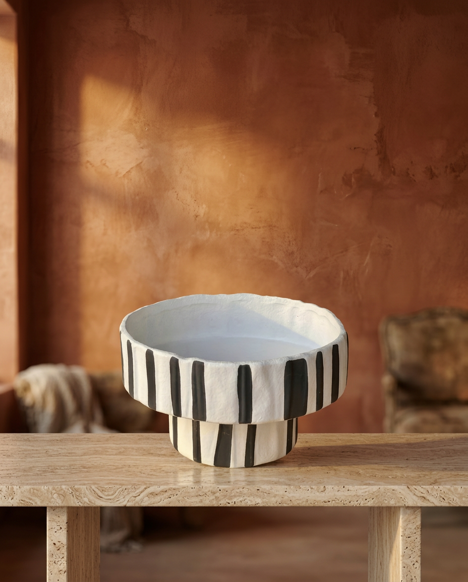 Pinstripe Footed Bowl, styled in a real interior setting