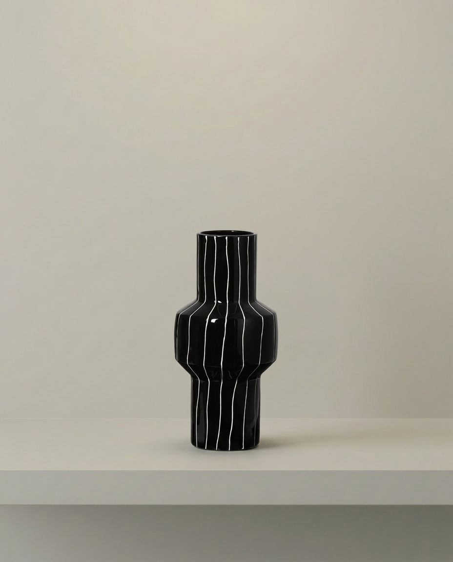 Pinstripe Glass Vase, front view on neutral background