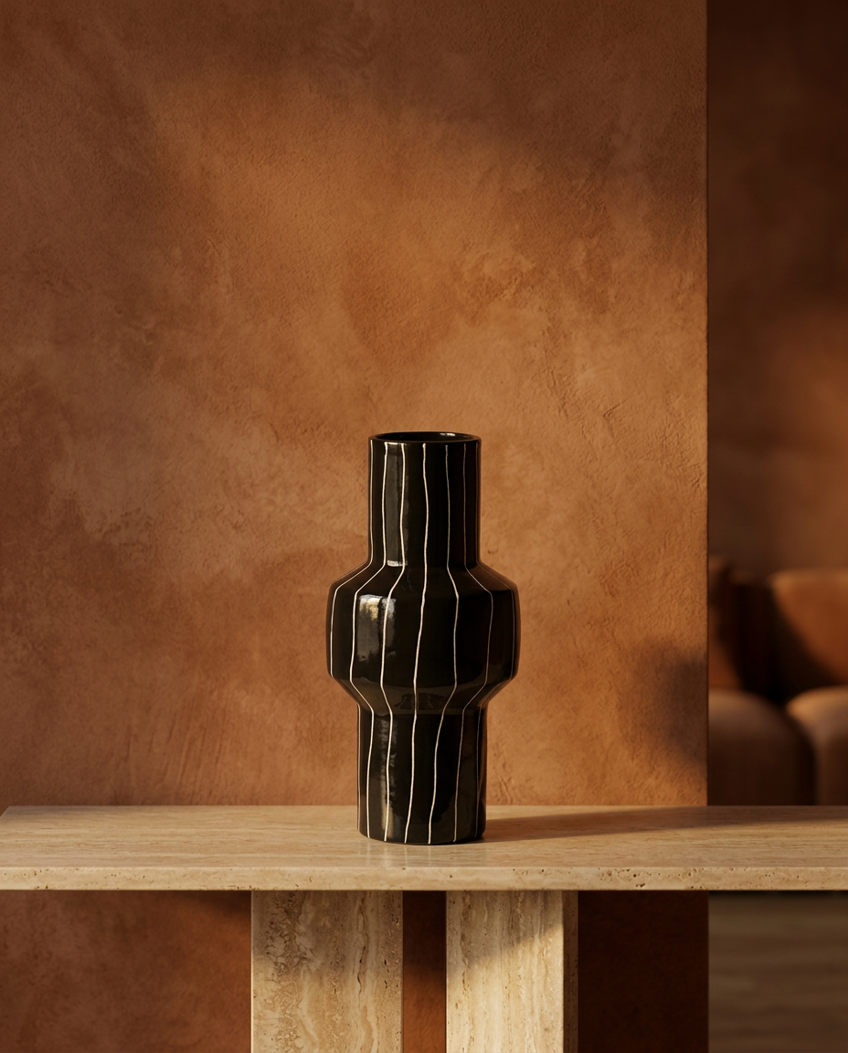 Pinstripe Glass Vase, styled in a real interior setting