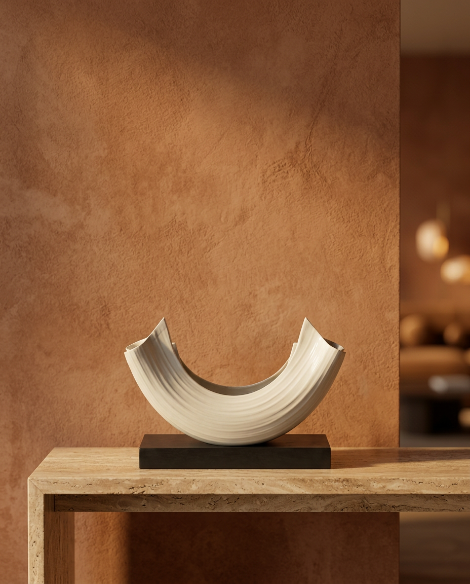 Ribbed Arc Sculpture, styled in a real interior setting