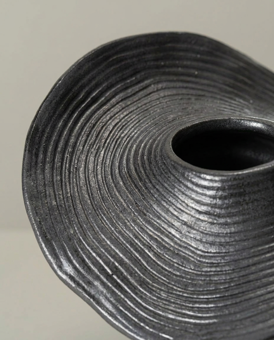 Ribbed Swirl Vase, close-up detail showing texture and material