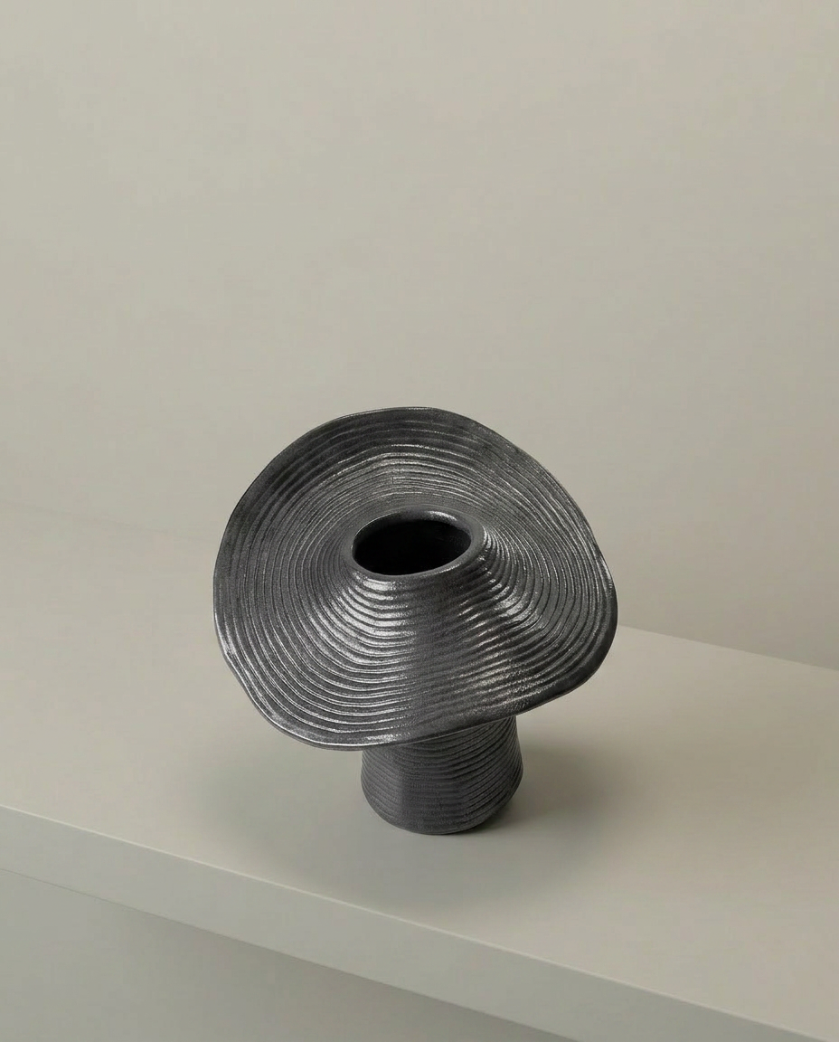 Ribbed Swirl Vase, elevated angle view