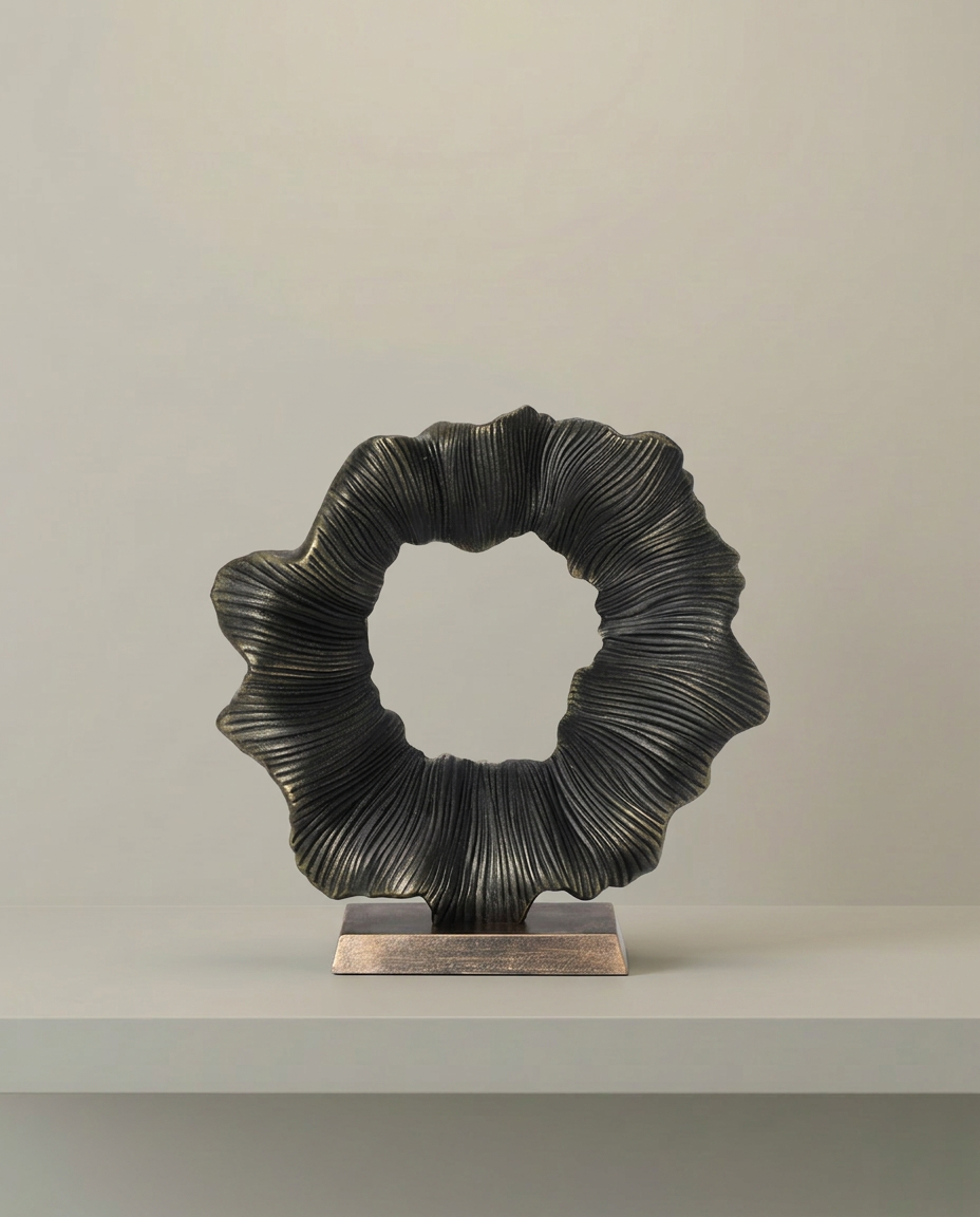Ribbed Wreath Sculpture, front view on neutral background