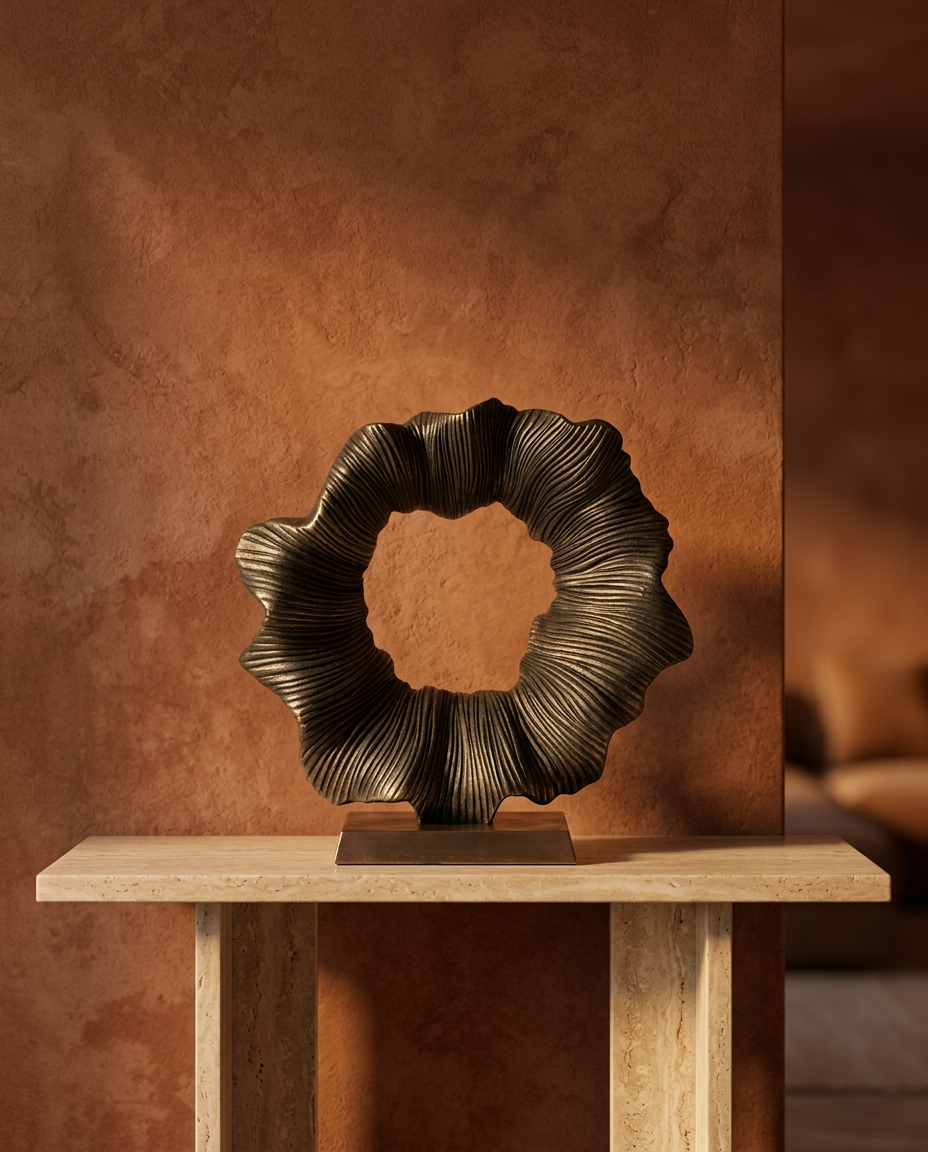 Ribbed Wreath Sculpture, styled in a real interior setting
