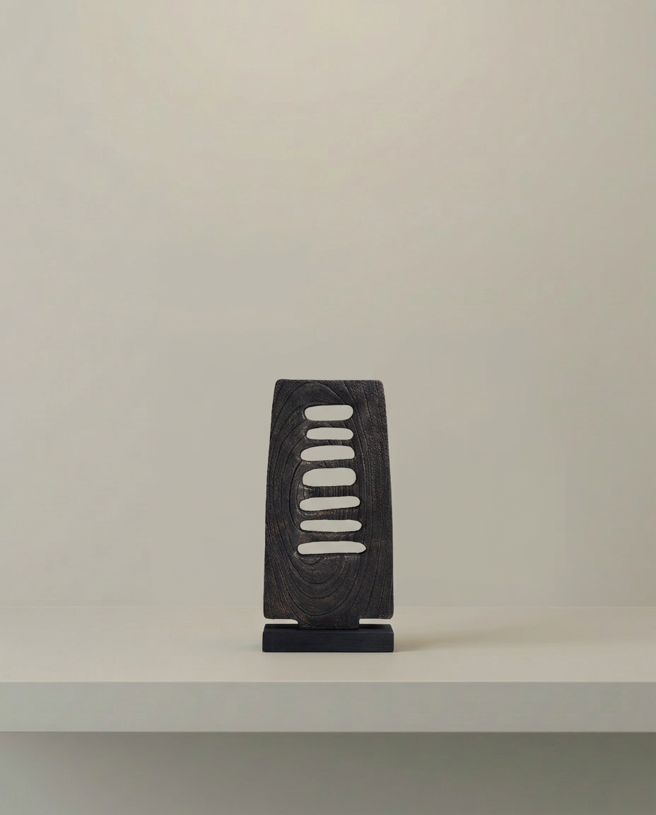 Slatted Arch Sculpture, front view on neutral background