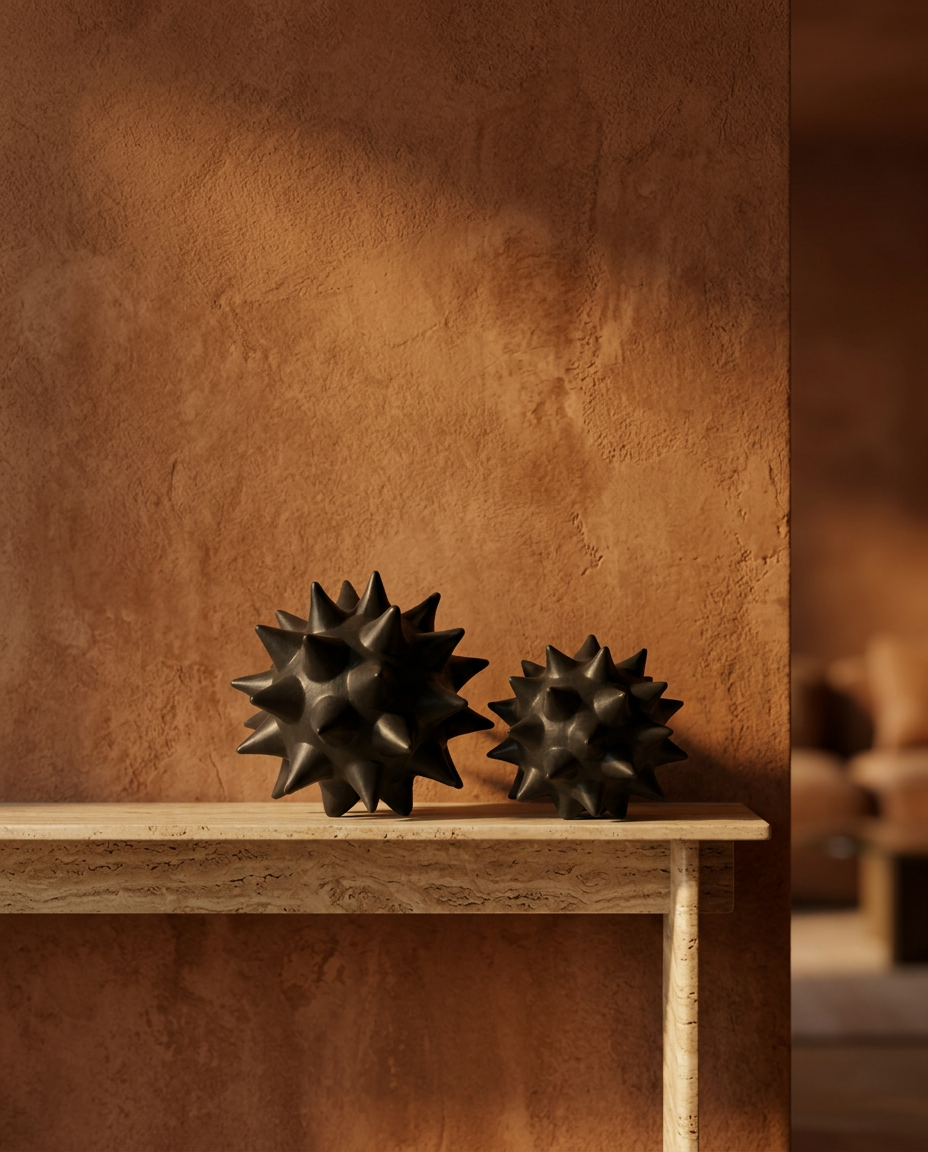 Spiked Urchin Sculpture, Large, styled in a real interior setting