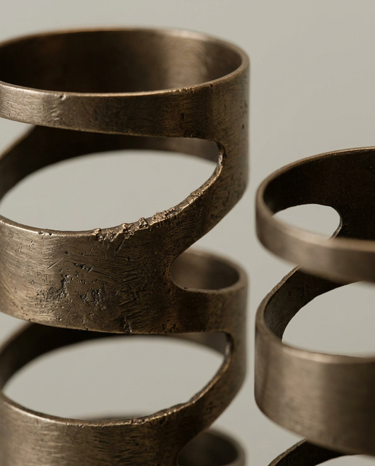 Spiral Bronze Vases, Set of 2, close-up detail showing texture and material