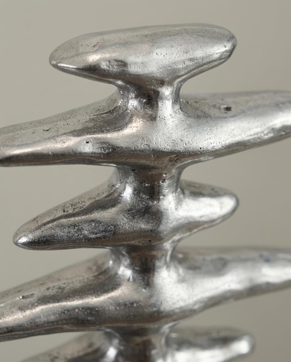 Stacked Disc Sculpture, Silver, close-up detail showing texture and material