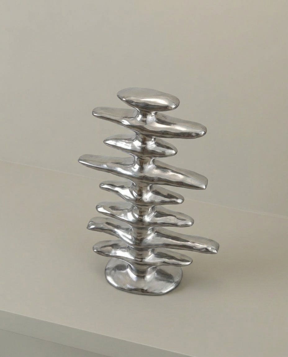 Stacked Disc Sculpture, Silver, elevated angle view
