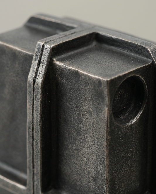 Strapped Block Sculpture, close-up detail showing texture and material