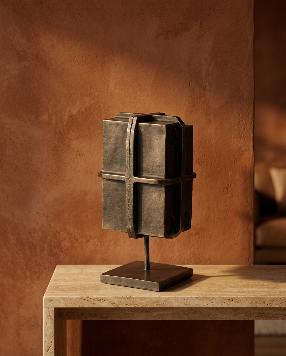 Strapped Block Sculpture, styled in a real interior setting