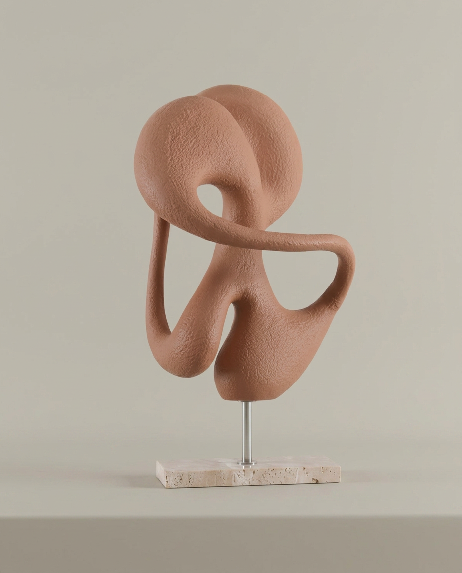 Terracotta Loop Sculpture, front view on neutral background