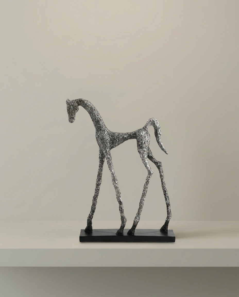 Textured Horse Sculpture, front view on neutral background