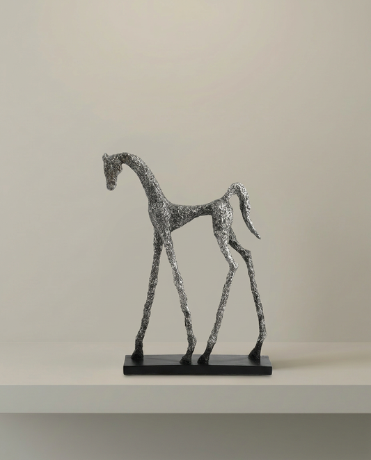 Textured Horse Sculpture, front view on neutral background