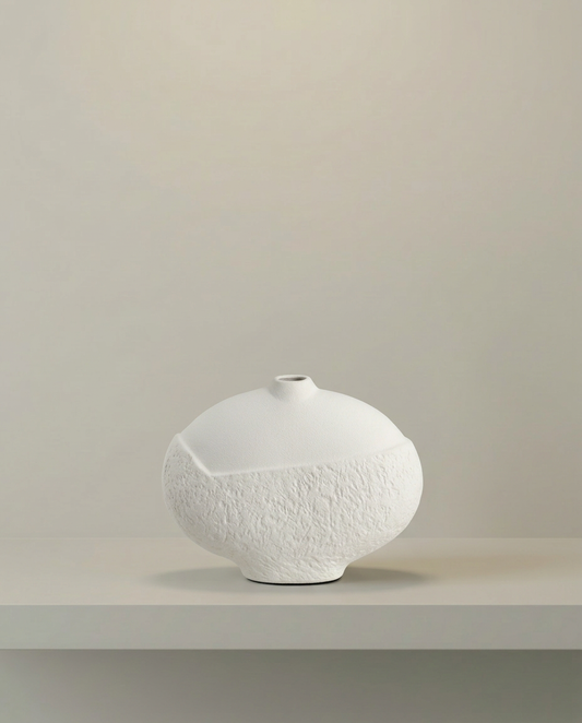 Textured Sphere Vase, front view on neutral background