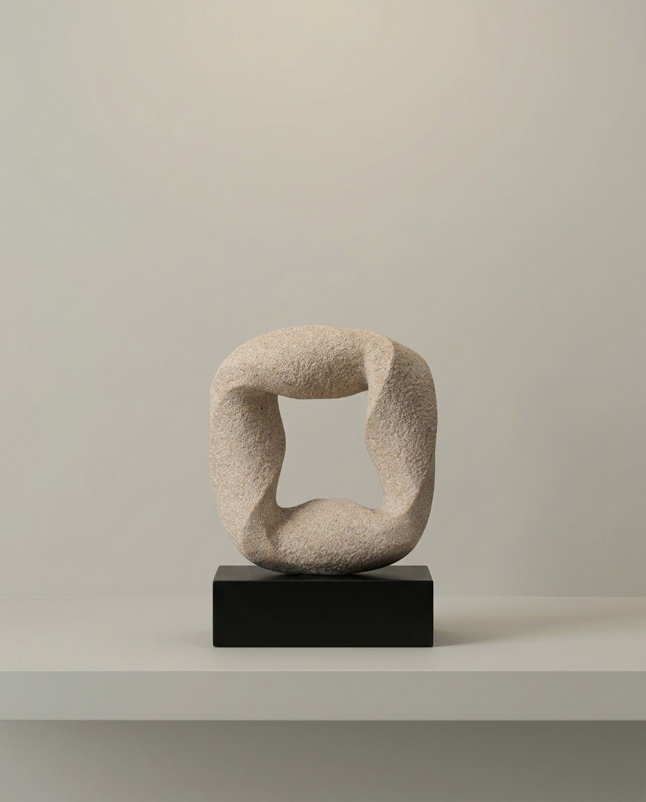 Textured Square Loop Sculpture, front view on neutral background