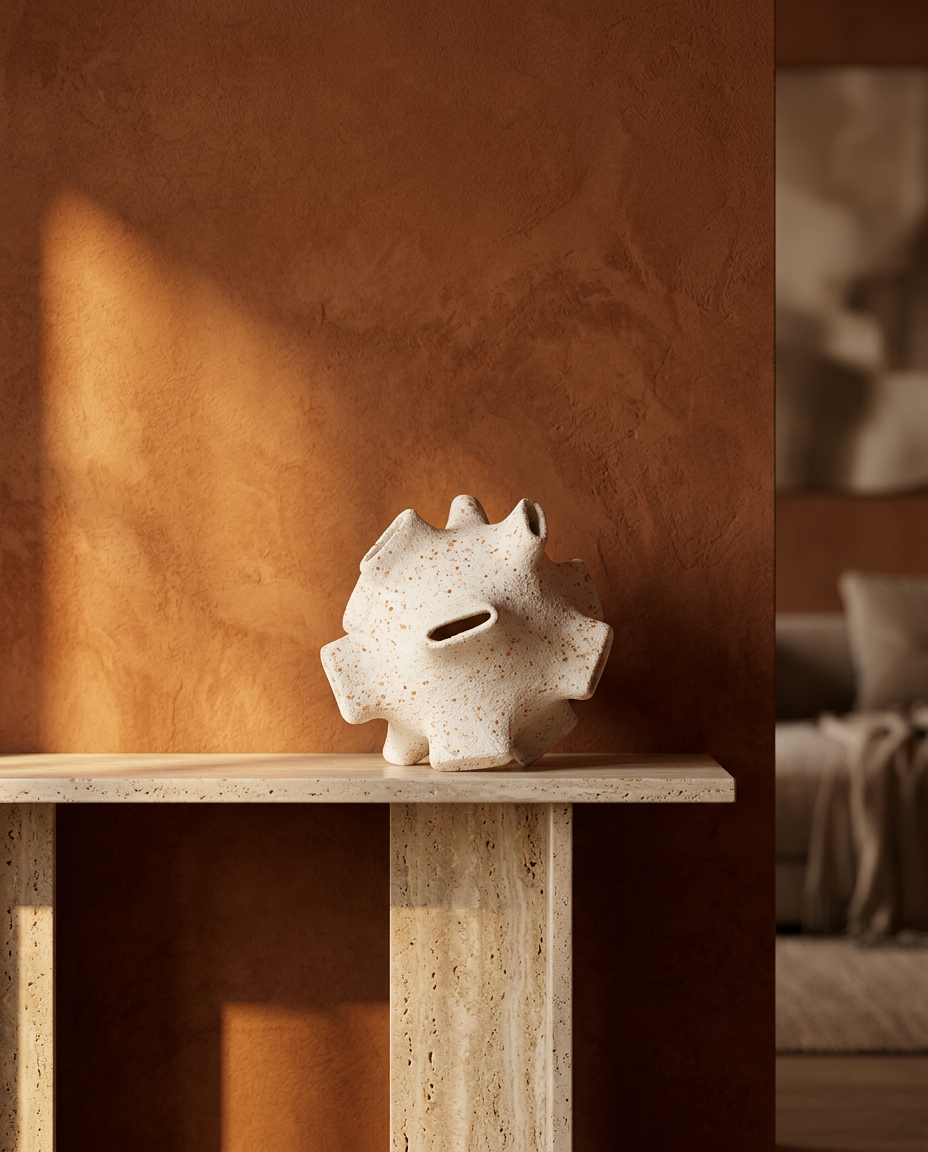 Textured Stone Sculpture, styled in a real interior setting