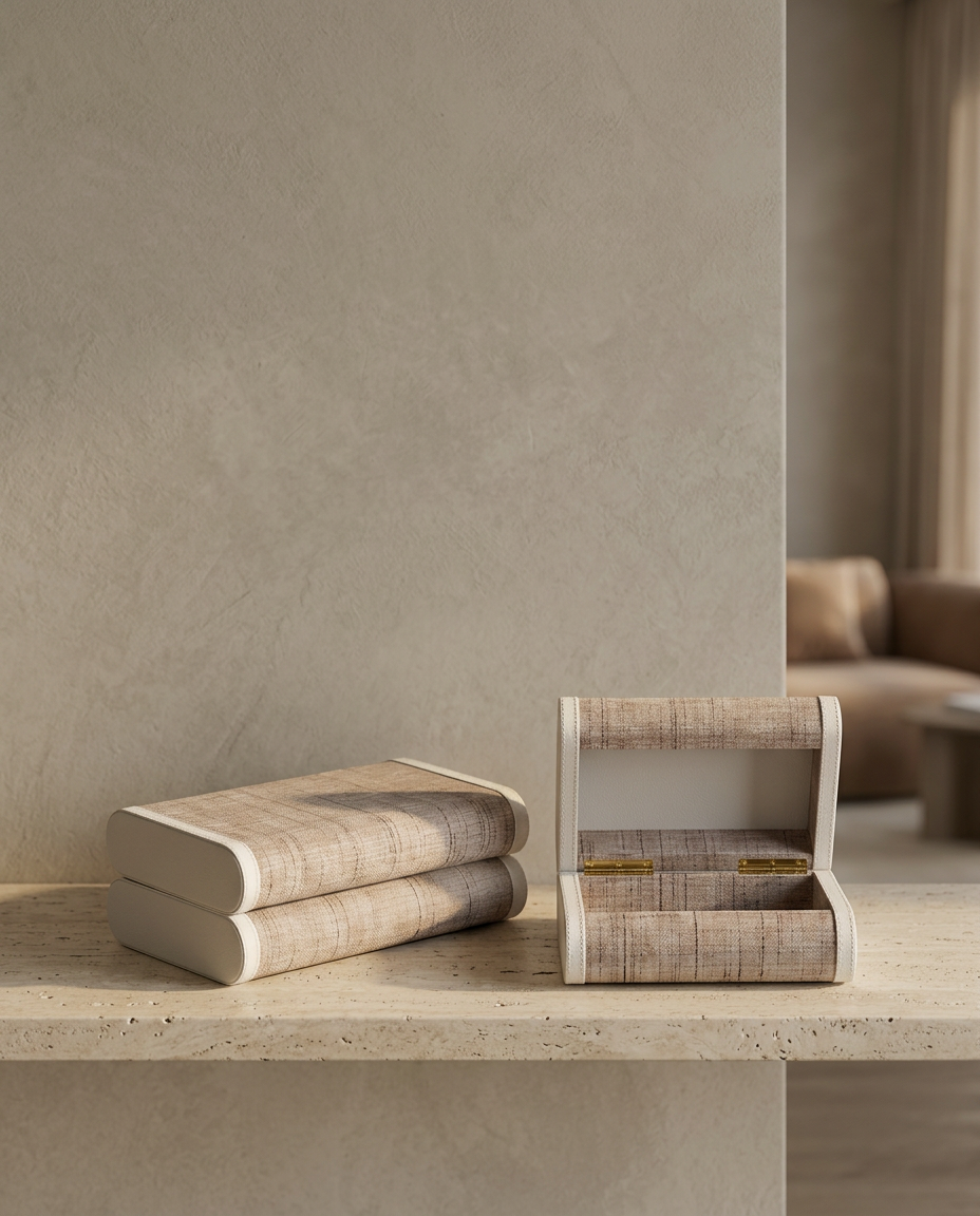 Textured Storage Boxes, styled in a real interior setting