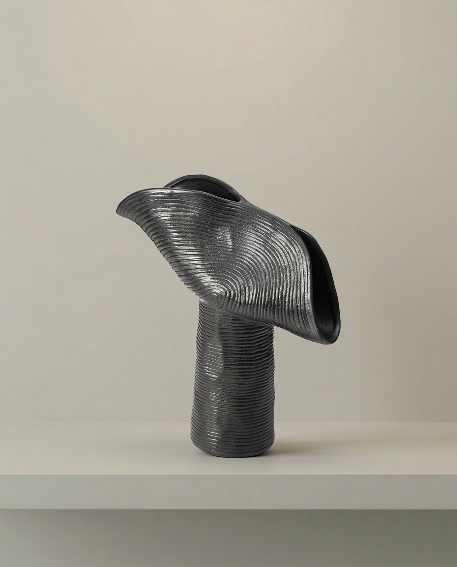 Tilted Swirl Vase, front view on neutral background