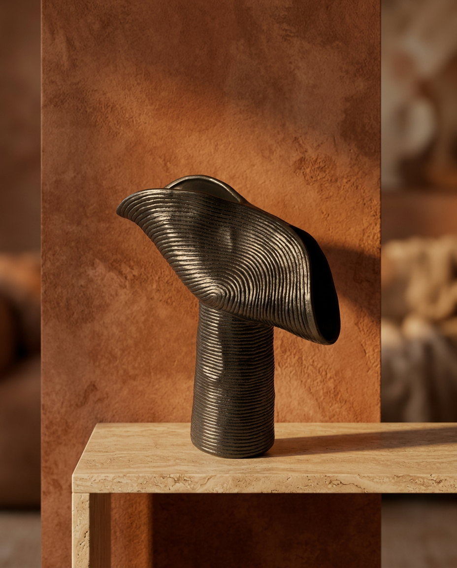 Tilted Swirl Vase, styled in a real interior setting