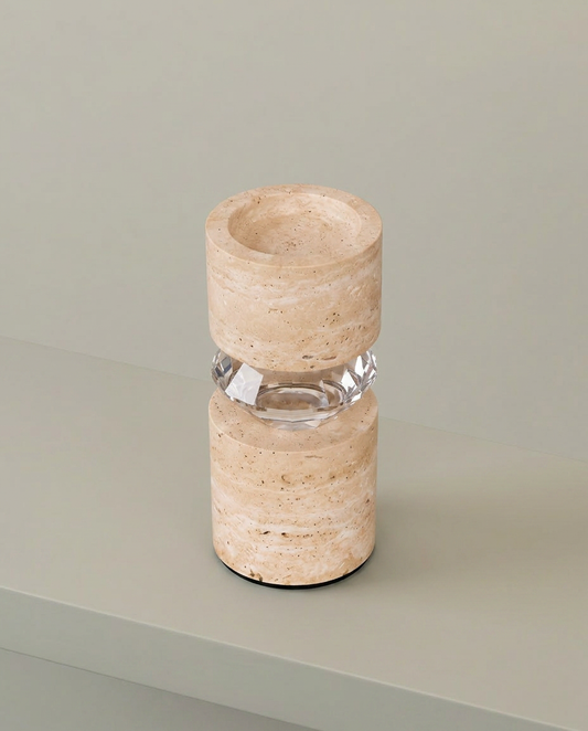 Travertine Crystal Candle Holder, elevated angle view