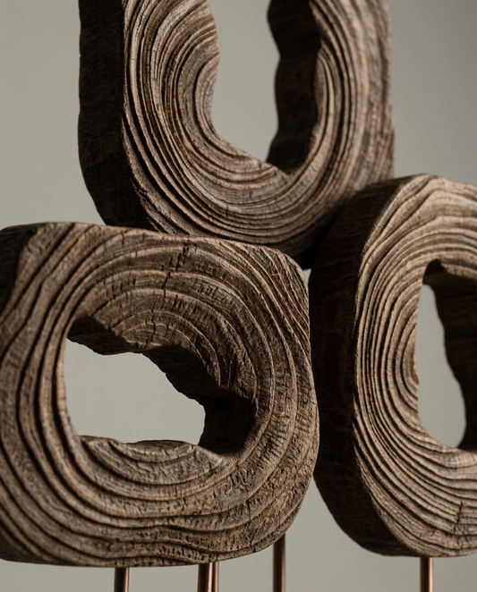 Triple Ring Sculpture, close-up detail showing texture and material
