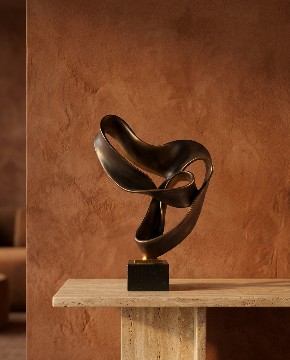 Twisted Bronze Sculpture, styled in a real interior setting