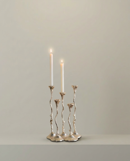 Vine Taper Candle Holders, Set of 4, front view on neutral background
