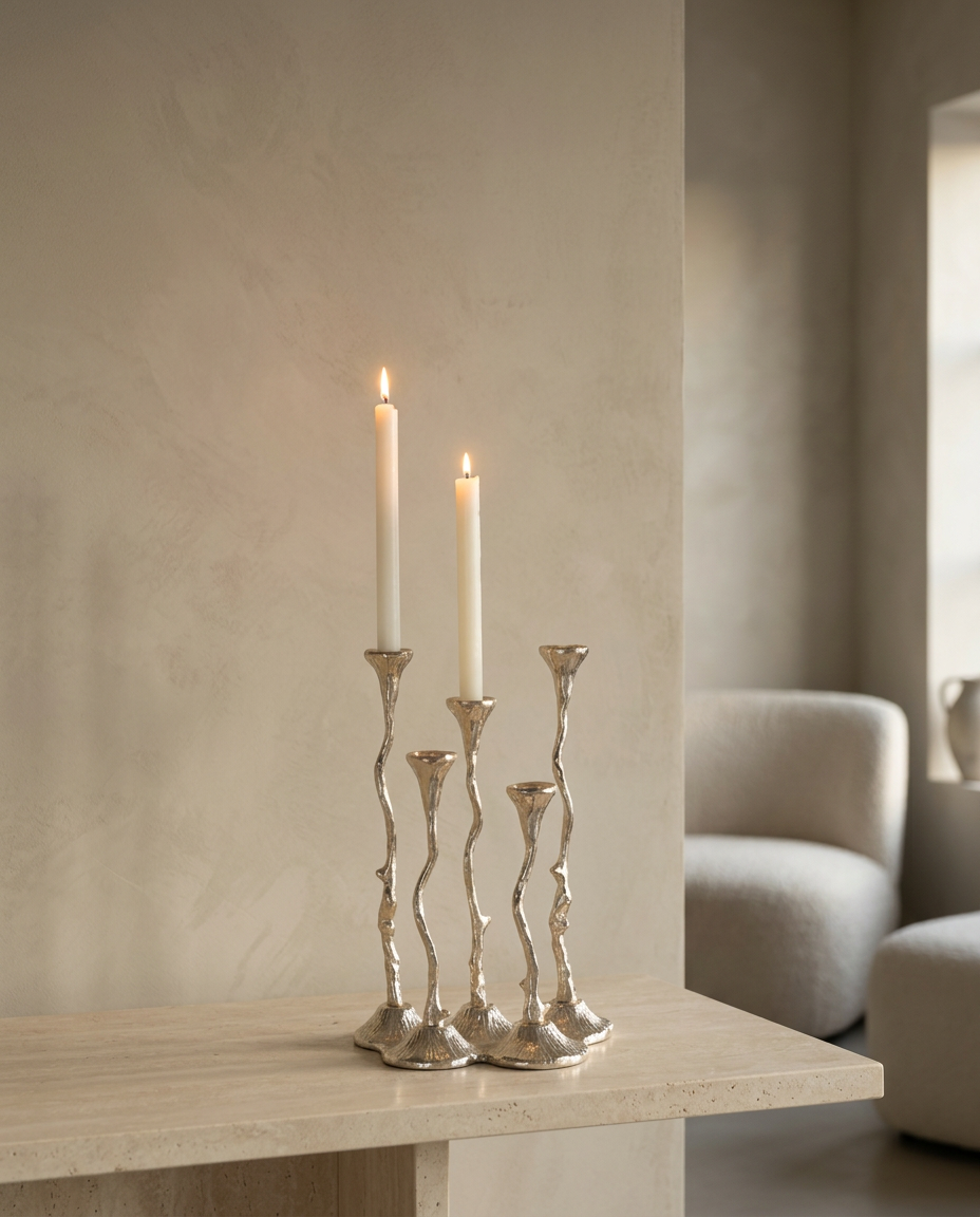Vine Taper Candle Holders, Set of 4, styled in a real interior setting