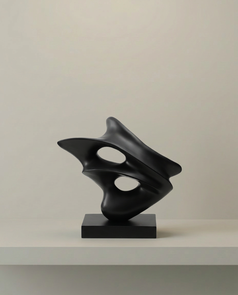 Wave Form Sculpture, Charcoal, front view on neutral background