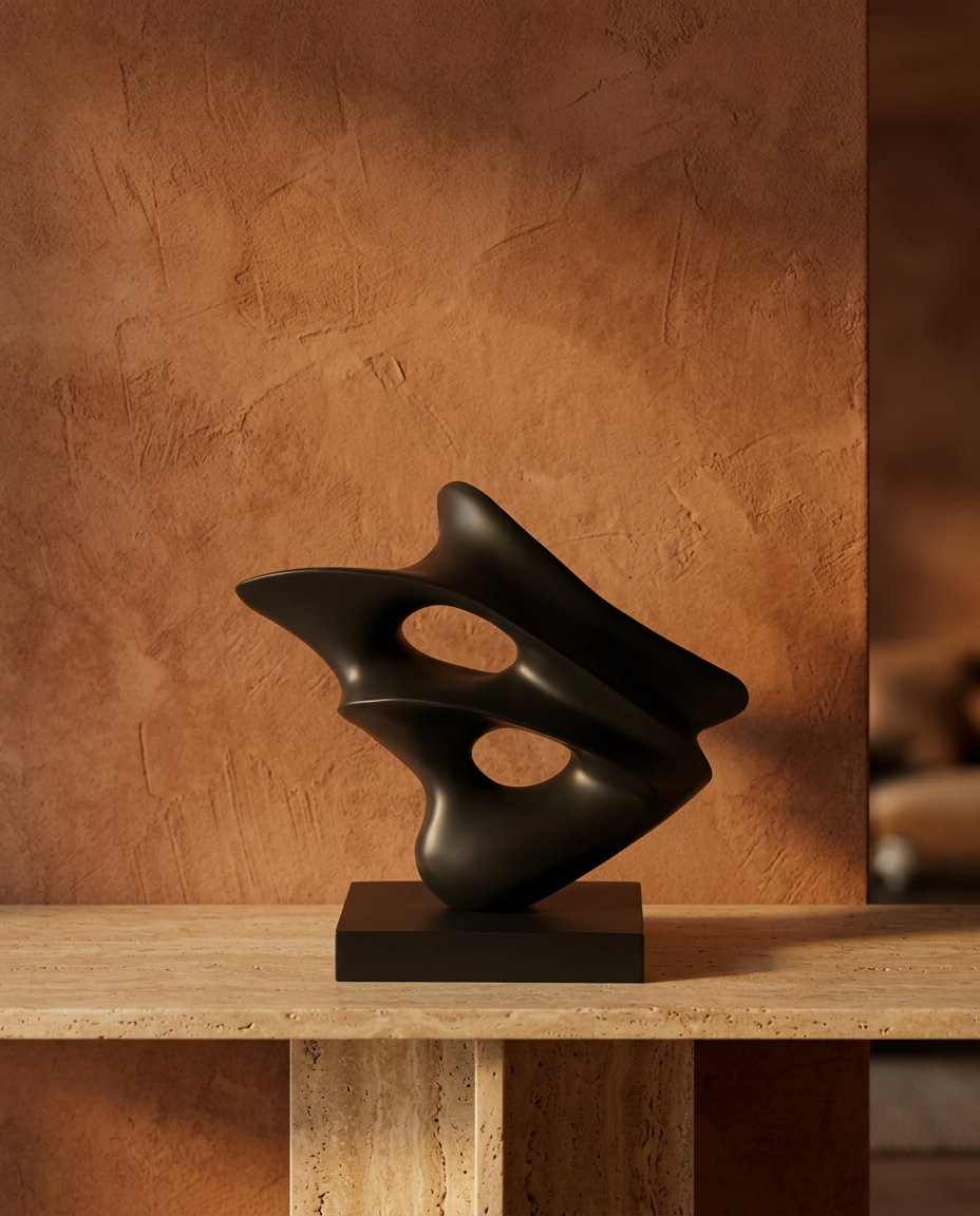 Wave Form Sculpture, Charcoal, styled in a real interior setting