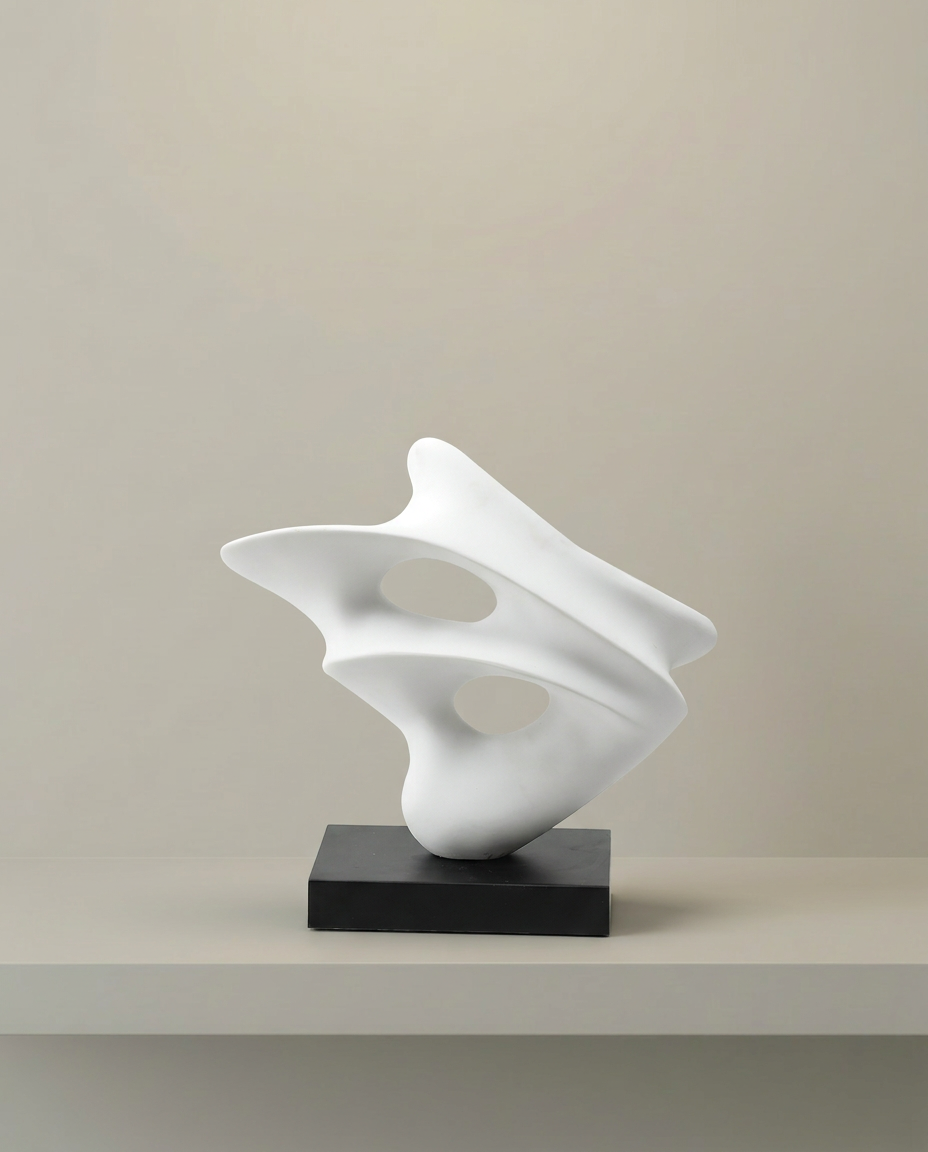Wave Form Sculpture, White, front view on neutral background