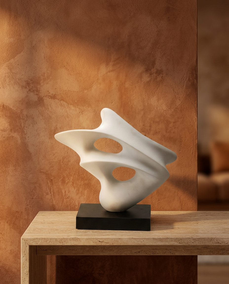 Wave Form Sculpture, White, styled in a real interior setting