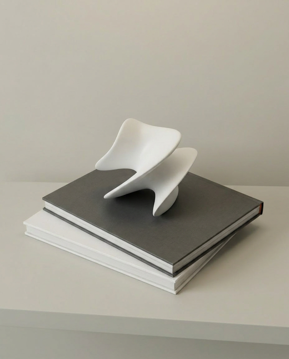 White Resin Geometric Sculpture, elevated angle view